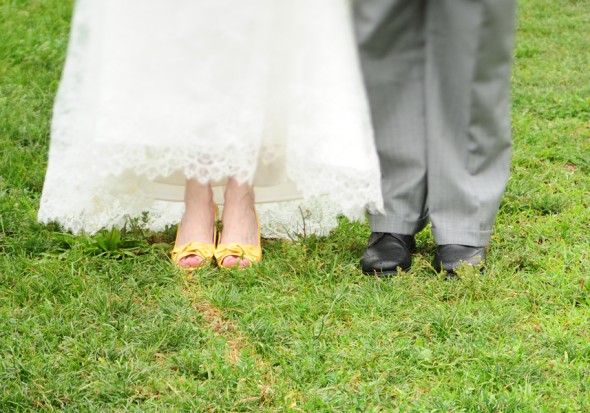 A Bride Wears Yellow High Heels