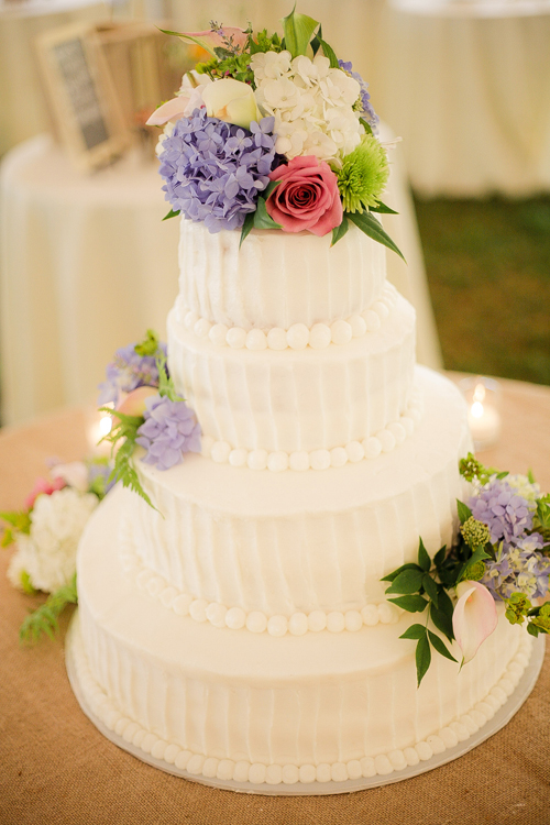 White With Flowers Rustic Wedding Cake