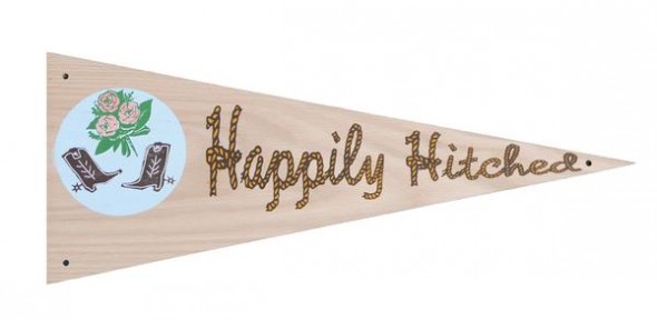 Happily Hitched Wood Pennant
