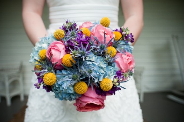 Pink And Blue Wedding Bouquet