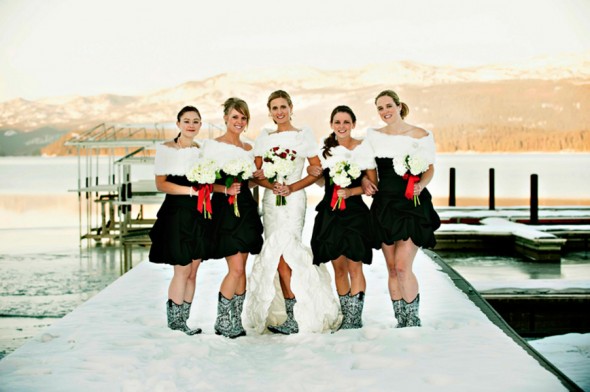 Bride & Bridesmaid With Wellie Boots