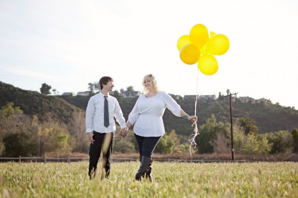 Yellow Balloon Prop At Engagement Session