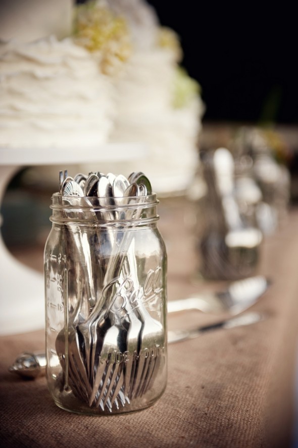 Mason Jar For Silverware At Wedding