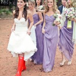 Red Hunter Rain Boots On Bride