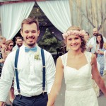Bride and Groom Exit to Bubbles